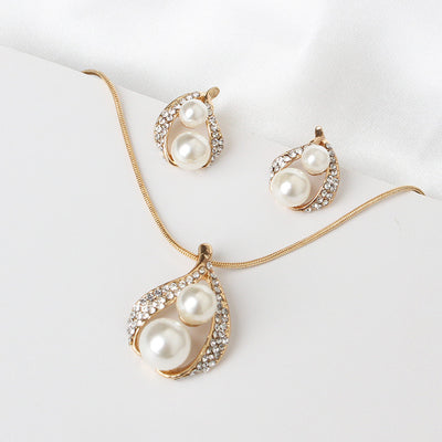 Europe and the United States Foreign Trade Exquisite Package with Bridal Jewelry Set Pearl Water Drop Two Pearl Necklace Set