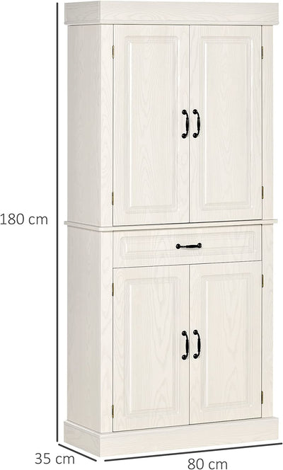 Credenza Cucina Con 2 Armadietti E Cassetto, Mobile Dispensa Stile Coloniale in Legno, 80X35X180Cm Bianco