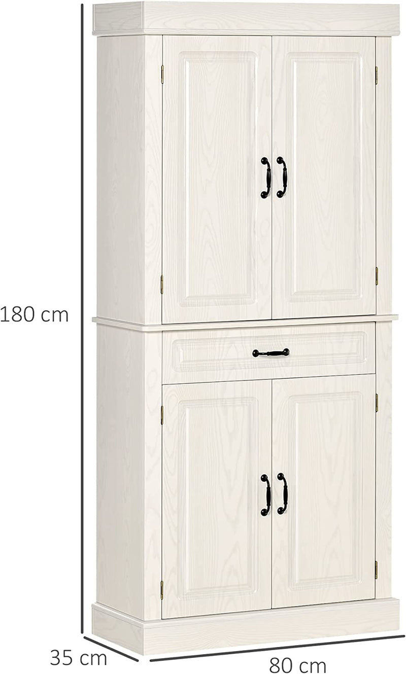 Credenza Cucina Con 2 Armadietti E Cassetto, Mobile Dispensa Stile Coloniale in Legno, 80X35X180Cm Bianco