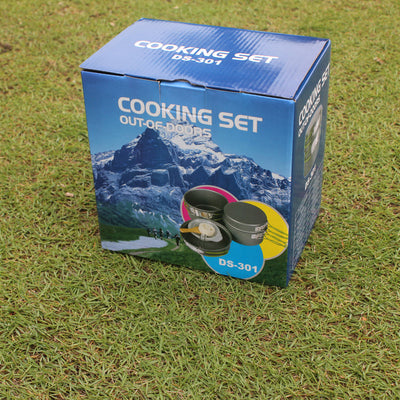 Outdoor Portable Cookware Camping Hiking Picnic Non-Stick Cooking Pan Pot Bowl Set for 2-3 Person