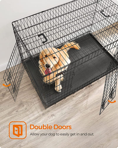 Gabbia per Cani Pieghevole, Con 2 Porte, Vassoio Rimovibile, 122 X 74,5 X 80,5 Cm, XXL, Nero PPD48H