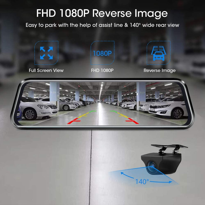 【Neue Version】 Specchio Retrovisore Auto 10 Pollici Touchscreen, Posteriore E Anteriore 1080P Mirror Dash Cam Specchietto Retrovisore Con Cavi Da 10M, Visione Notturna Grandangolare 170°