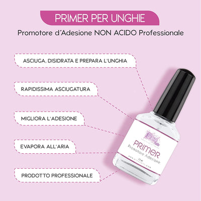 Primer Unghie Gel Professionale 12 Ml Di Alta Qualità - Promotore Adesione NON Acido per Gel Costruttori, Gel Color, Semipermanente, Acrygel, Acrilico, Smalti One Step