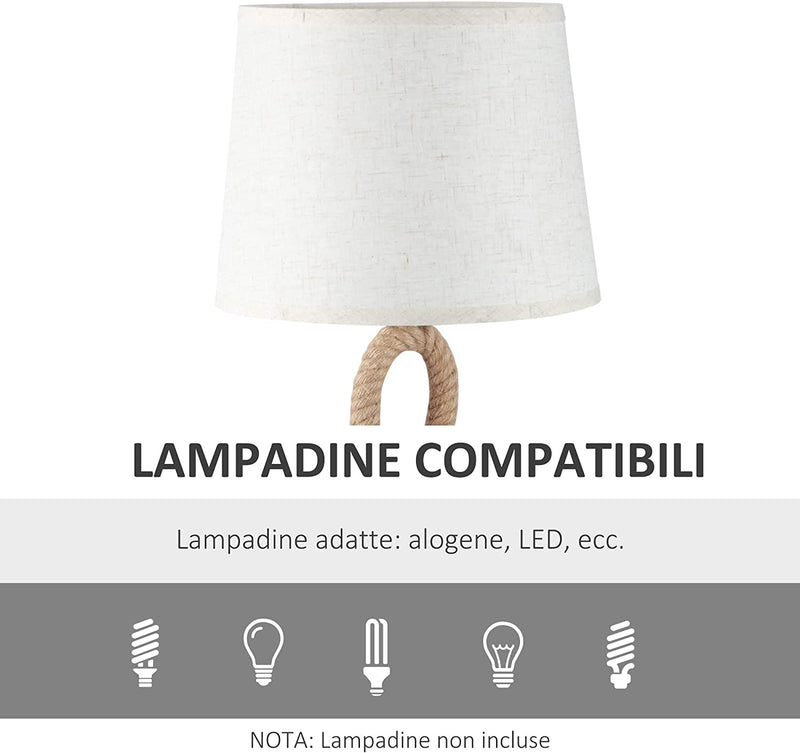 Lampada Da Tavolo Stile Marinaro in Corda E Tessuto, Attacco E27, Abat Jour per Casa E Ufficio, Ф30X56Cm