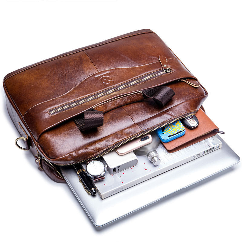 First Layer Cowhide Multifunctional Briefcase