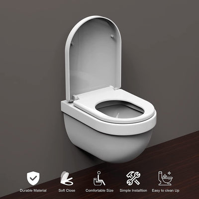 M41001 Sedile WC, Copriwater Universali D Forma,Tavoletta WC Chiusura Ammortizzata, Rapido Montaggio,Plastica Antibatterico Facile Da Pulire, Bianco, 468 X 361 X 42 Mm