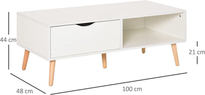 Tavolino Da Salotto in Stile Nordico, Tavolino Basso Da Caffè in Legno Bianco per Soggiorno, 100X48X44Cm