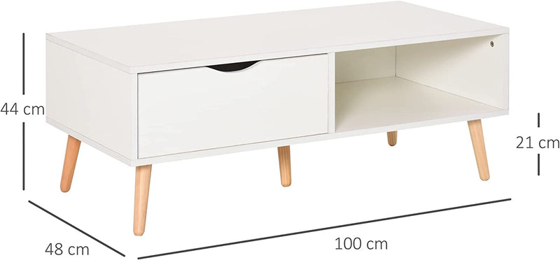 Tavolino Da Salotto in Stile Nordico, Tavolino Basso Da Caffè in Legno Bianco per Soggiorno, 100X48X44Cm