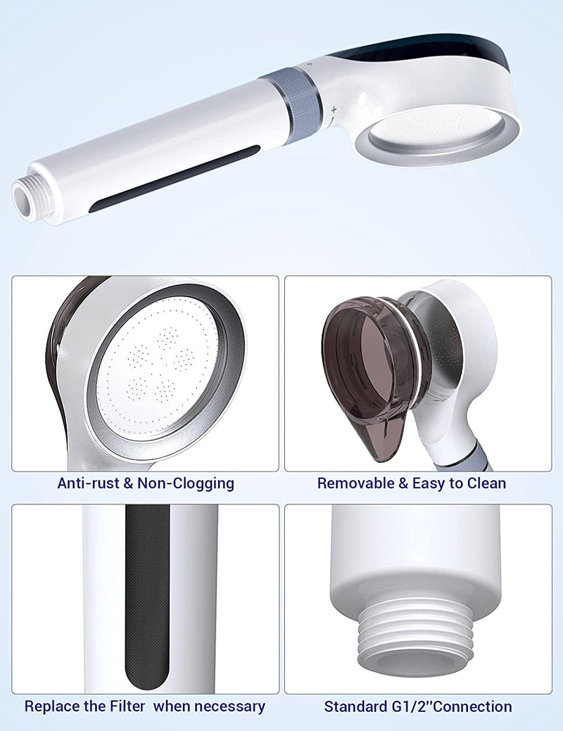 Soffione Doccia,  Doccino per Doccia Anticalcare Alta Pressione Con 2 Filtro in Fibra Di Carbonio, Doccetta per Ammorbidire L&