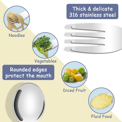 Set Di Posate per Bambini, Cucchiaio E Forchetta per Bambini Senza BPA, Posate Da Bambino in Acciaio Inossidabile 316, Con Scatola, Adatto per Bambini Dai 12 Mesi in Su (Forma Di Pinguino Blu)