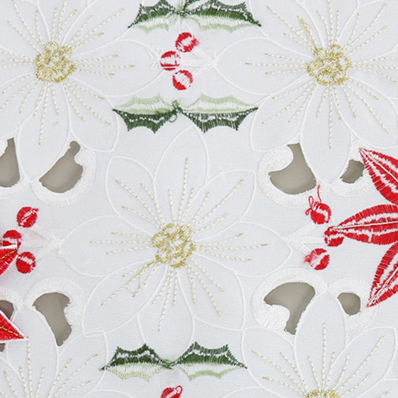 Embroidered Christmas Flower Table Runner