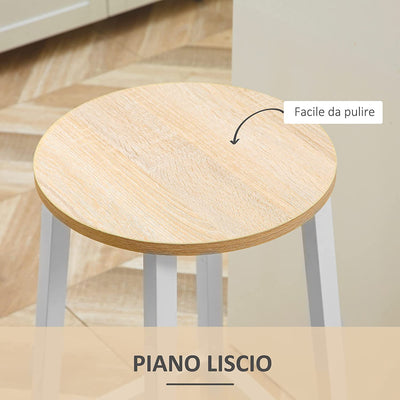 Set 2 Sgabelli Da Cucina in Truciolato E Acciaio Con Piano Liscio E Poggiapiedi, 32.5X32.5X65 Cm, Bianco E Color Legno