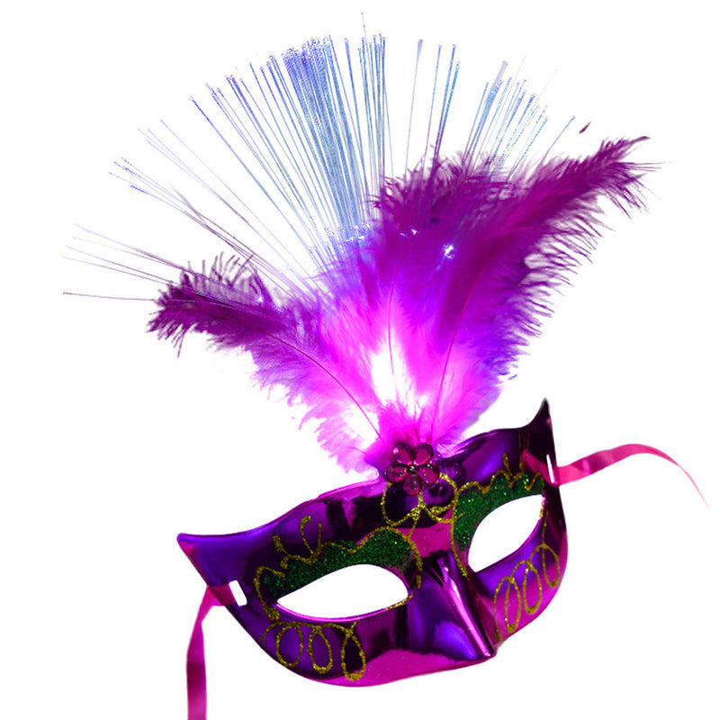 Women Venetian Ledfiber Mask Masquerade Fancy Dress Party Princess Feather Masks