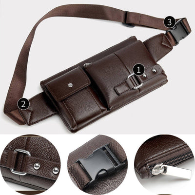 Men'S Belt Bag Classic Solid Color PU Leather Waist Bag Outdoor Leisure Travel Fanny Pack Purse