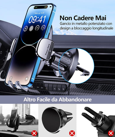 Porta Cellulare Auto, [2023 Upgrated Clip] Supporto Telefono Auto per Presa D'Aria Dell'Auto, 360°Di Rotazione Porta Telefono Macchina Universale Compatibile Con Iphone/Samsung/Xiaomi