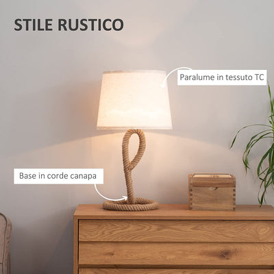 Lampada Da Tavolo Stile Marinaro in Corda E Tessuto, Attacco E27, Abat Jour per Casa E Ufficio, Ф30X56Cm