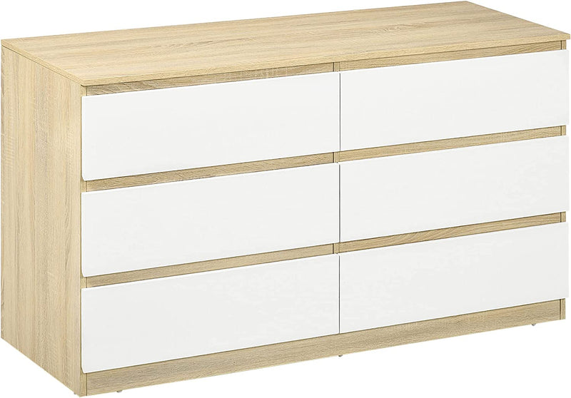 Cassettiera 6 Cassetti Moderna in Legno, Mobile Cassettiera per Camera Da Letto 135X48X77Cm, Bianco E Legno