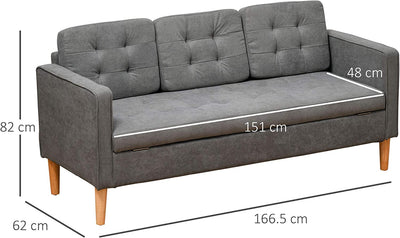 Divano 3 Posti Moderno in Tessuto Grigio Con Vano Contenitore E Design Scandinavo, Grigio, 166.5X62X82Cm