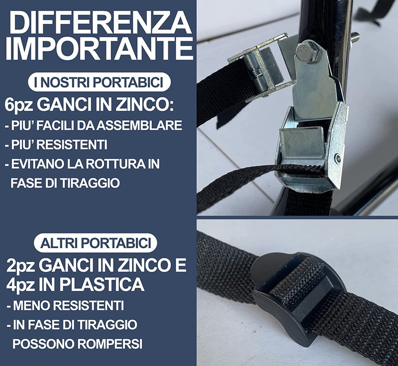 PBAAL_B Portabici Universale Posteriore Auto | Fino a 3 Bici Peso Max Fino a 40 Kg | Con 6 Ganci in Acciaio Zincato | Prodotto Omologato E Certificato