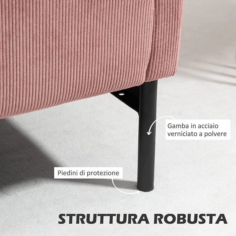 Poltroncina in Velluto a Coste Con Gambe in Acciaio E Cuscino Posteriore, 73X74X82Cm, Rosa