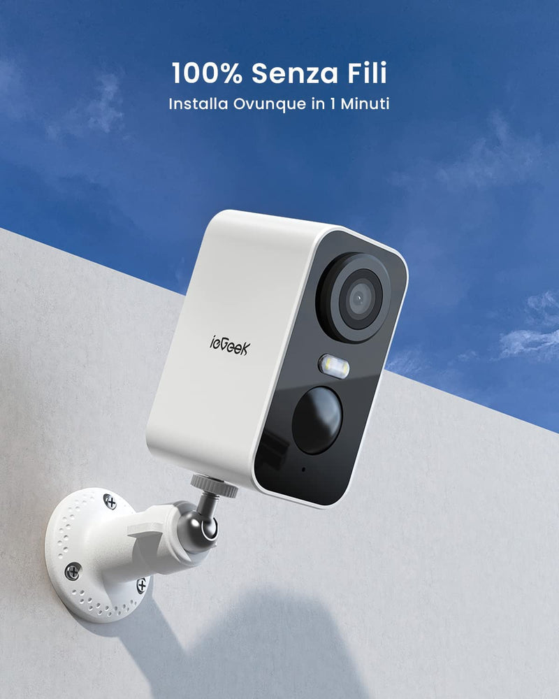 2K Telecamera Wi-Fi Interno/Esterno Batteria Senza Fili, Videocamera Con Faro E Allarme,Visione Notturna a Colori, Rilevamento Del Movimento Persona, Sirena,Ip65,Audio a 2 Vie,Sd/Cloud