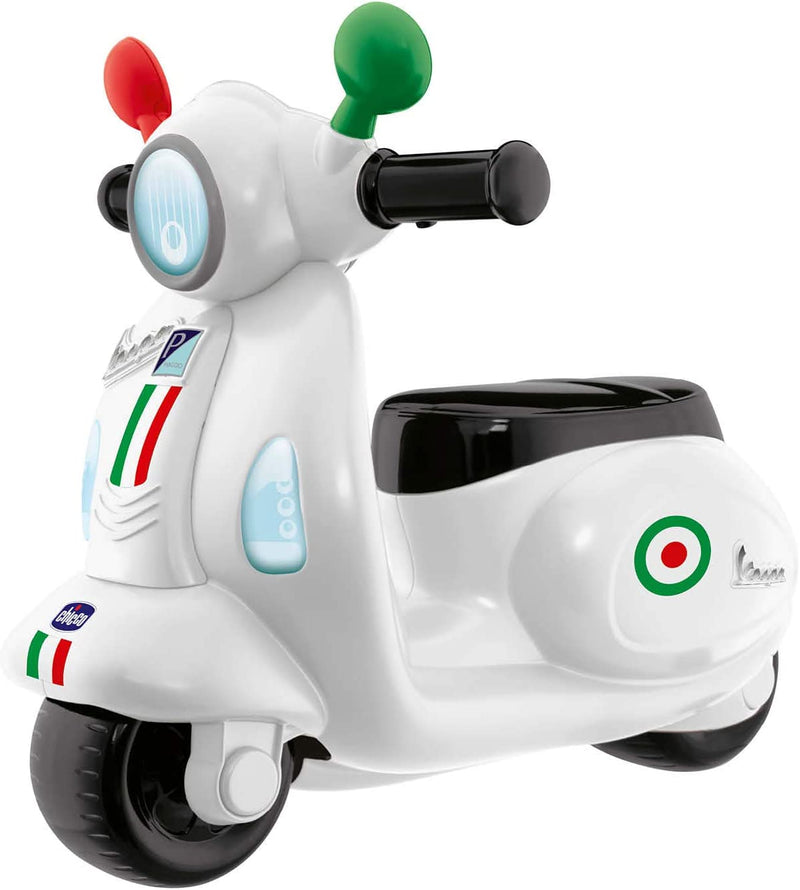 Vespa Primavera - Moto Giocattolo Cavalcabile Con Pannello Elettronico, Luci E Suoni, Ruote Di Supporto Rimuovibili, Max 20 Kg, per Bambini 1-3 Anni, Bianco