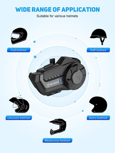 Interfono Moto, H2【2 Pezzi Nero】 Auricolare Casco Moto Bluetooth Coppia 1000M Sistema Di Comunicazione Con Cancellazione Del Rumore DSP&CVC Radio FM, Interfono-Moto-Bluetooth-Casco-Auricolare