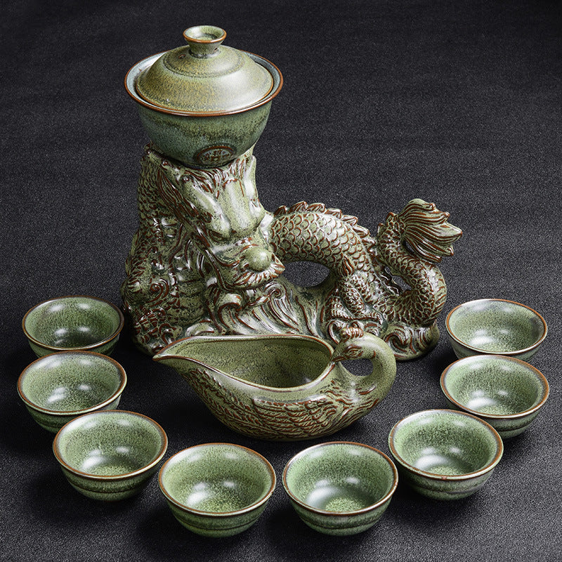 Kiln Stone Mill Lazy Anti-Scalding Semi-Gilt Silver Tea Set