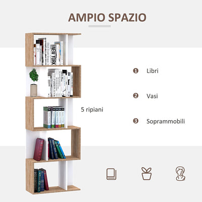 Libreria Moderna 5 Ripiani Pratici Finitura Eccellente, Superficie Liscia E a Prova Di Umidità in Legno Truciolato Bianco 60×24×184.5Cm