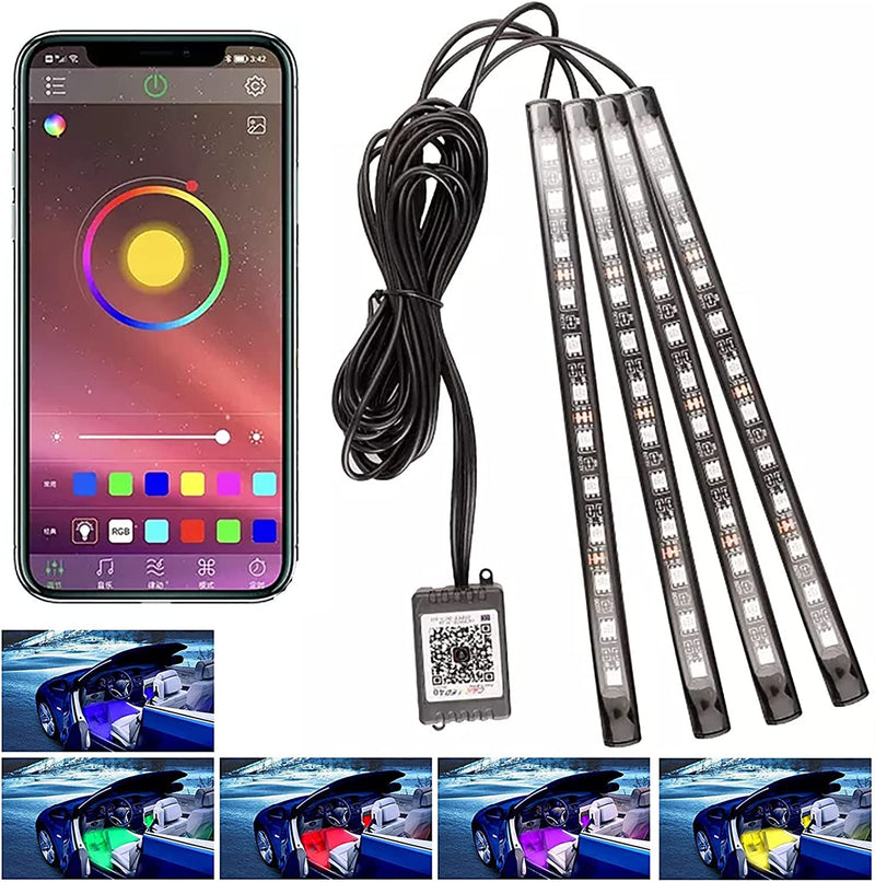 SMART APP BLUETOOTH 4 STRISCE 48 LED COLORI INTERNI AUTO RGB LUCI ADESIVE STRISCIA CON USB IMPERMEABILE MICROFONO