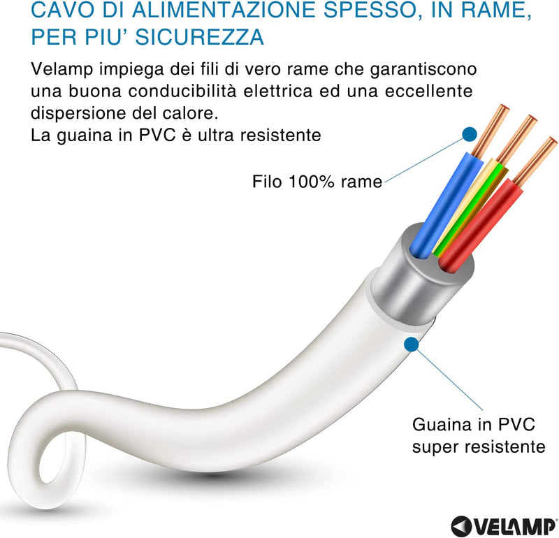 MULTIT-I-S24 Multipresa 6 Posti: 2 Schuko + 4 Bivalenti 10/16A, Cavo 1.5 M Ed Interruttore Luminoso, Bianca