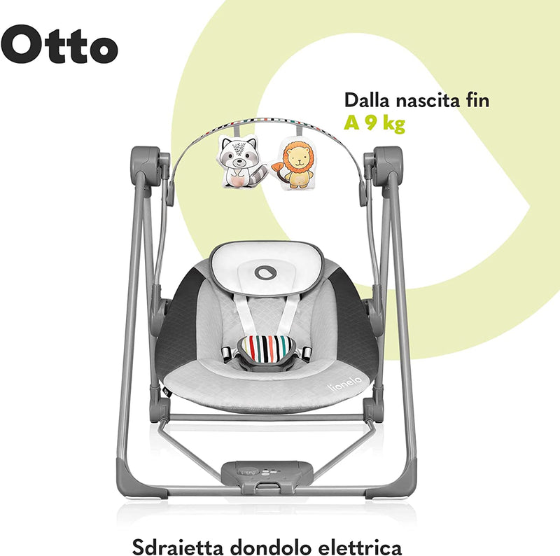 Otto Dondolo per Neonato E Bambini Fino a 9Kg Sdraietta Con Giocattoli 5 Velocità Suoni Rilassanti Della Natura Altalena Portatile E Pieghevole Cinture a 5-Punti Cavo Di Alimentazione USB