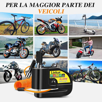 Bloccadisco Moto Antifurto,  Accessori Moto Con Allarme 110DB, Lucchetto per Moto Bici Scooter Motorino Moped Vespa Motocross