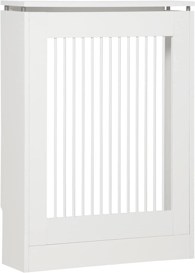 Copritermosifone a Doghe Moderno Ed Elegante per La Casa, in MDF E Acciaio, 60X18X84Cm, Bianco