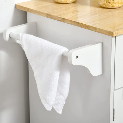 Carrello Da Cucina Multiuso in Legno, Mobile Da Cucina Salvaspazio Con 2 Cassetti, Armadietto E 4 Ruote, 104X46X91Cm, Bianco