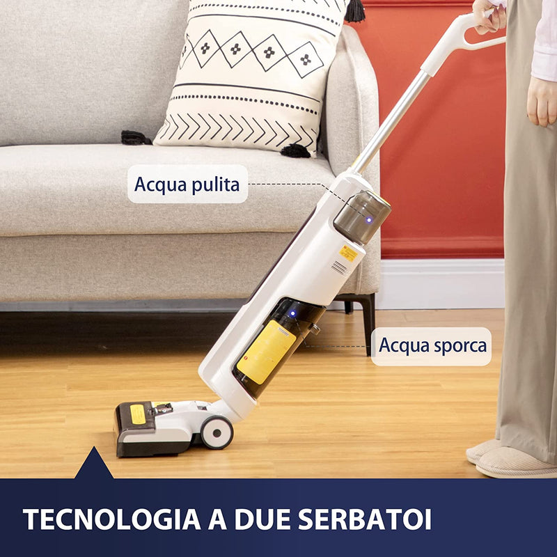 Aspirapolvere Wet & Dry Senza Fili, Scopa Elettrica Lavapavimenti Con 2 Serbatoi per Piastrelle E Legno