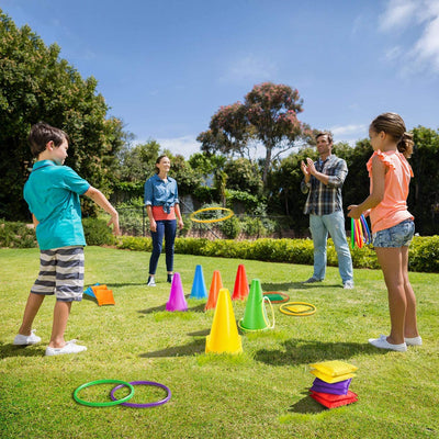 3 in 1 Set Da Gioco Del Lancio Dell'Anello Set Di Giochi Di Carnevale Con Sacchetti Di Fagioli Coni Di Plastica Anelli Da Lancio per Bambini E Adulti