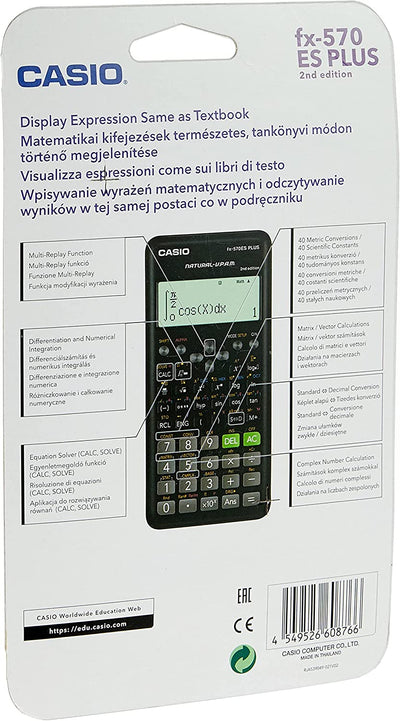 Fx-570Es plus 2 Calcolatrice Scientifica Con 417 Funzioni, Nero