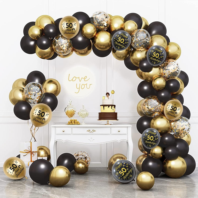 Palloncini Compleanno 50 Anni Neri Oro, Decorazioni Festa Compleanno Decorazioni 50 Anni Compleanno per Ragazzo Ragazze, Nero Oro Palloncini Compleanno 50 Anni per Decorazioni Festa 50 Compleanno