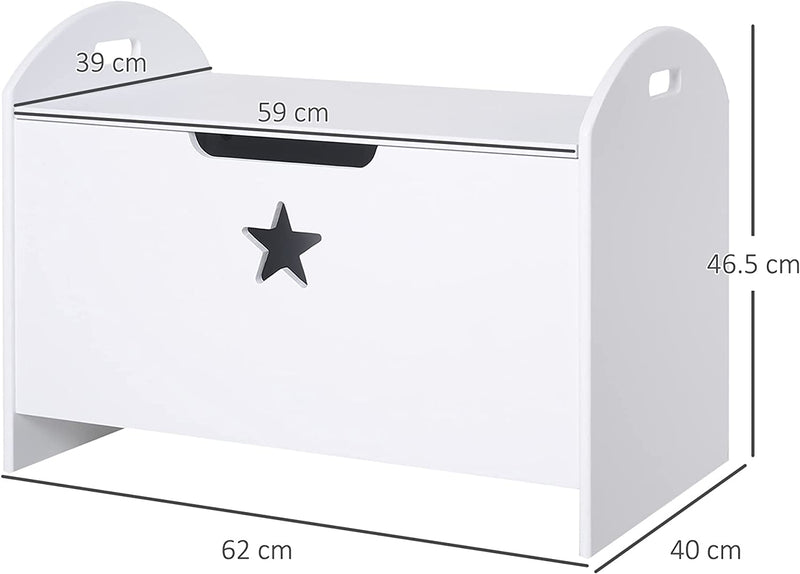 Baule Contenitore Portagiochi per Bambini (62X40X46.5Cm) in Legno Bianco Con Cerniere Di Sicurezza