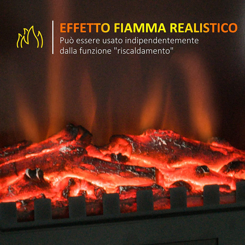 Camino Da Terra Elettrico Potenza 1000W / 2000W Con Effetto Fiamma Luminosità Regolabile Ferro E Vetro 39×23×56.5Cm