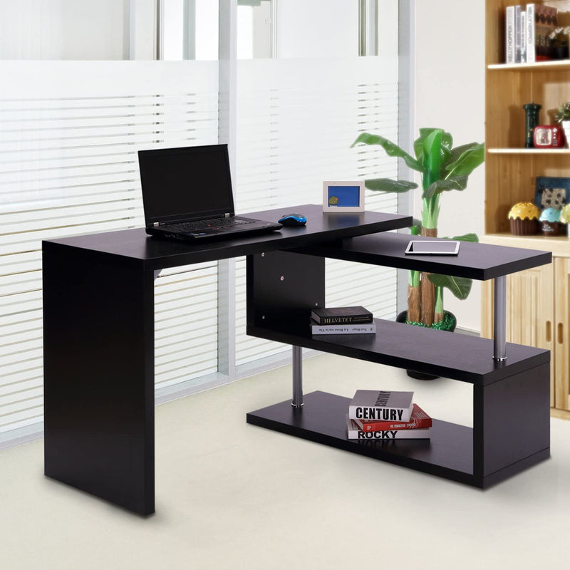 Scrivania Angolare per Computer Con Scaffali, Tavolo Da Pranzo in Legno 120 X 106 X 75Cm Nero