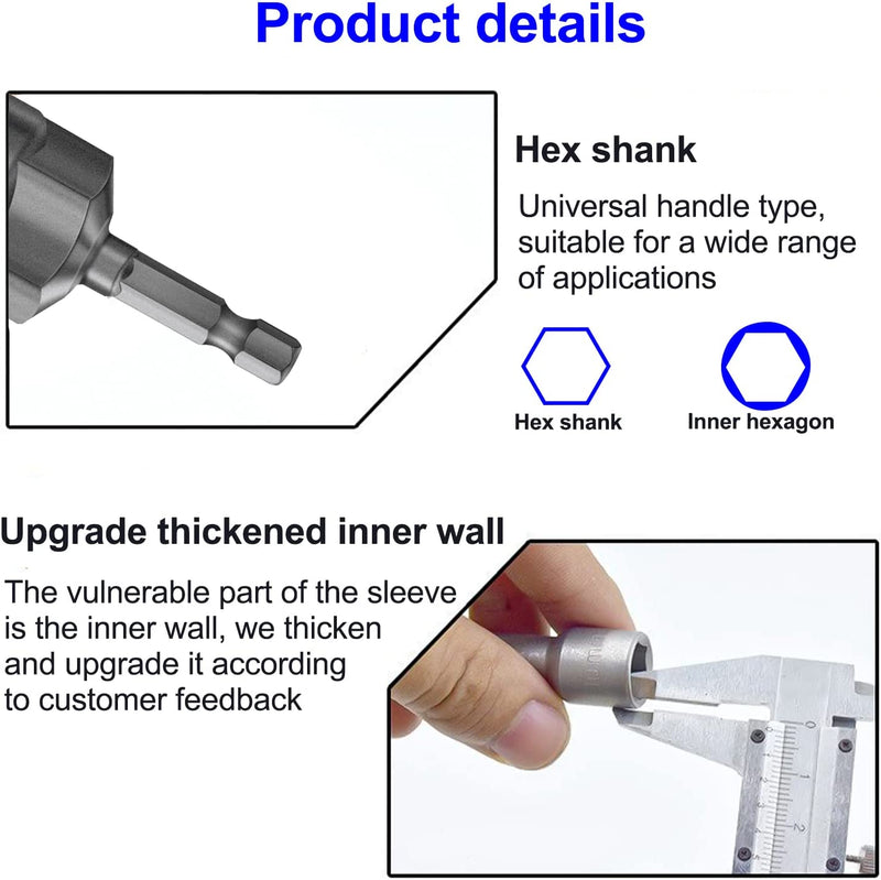 14 Pezzi Bussole per Avvitatore Bussole Esagonali, 6–19 Mm Hexagon Nut Driver Drill Bit Approfondire 34Mm, Attacco Esagonale Da 1/4"" per Trapani, Dadi E Adattatori per Bussole a Percussione