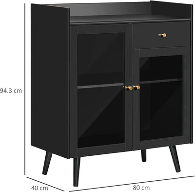 Armadietto Due Ante Con Ripiano Regolabile, Piano D'Appoggio E Spazi Aperti in MDF E Legno, 80X40X94.3Cm, Nero