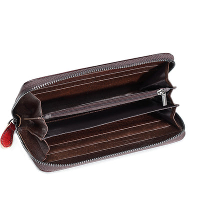 Long Handmade Leather Women'S Wallet Multi-Card Pocket Clutch