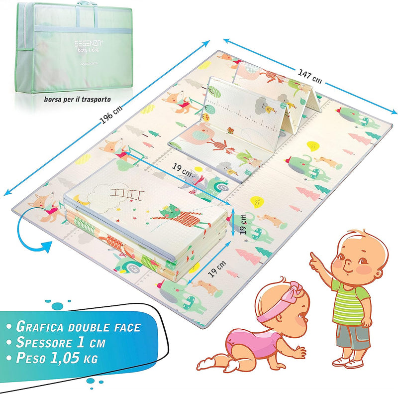 Tappeto Gioco Bambini E Neonato | Certificato CE | Atossico Tappeto Morbido per Gattonamento Pieghevole Antiscivolo Reversibile Portatile | Ideale per I Primi Passi Tummy Time E Idea Regalo