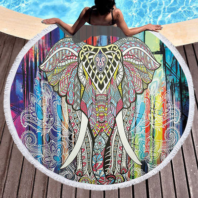 Round Beach Towel with Tassel Digital Printing Microfiber Bath Towel Yoga Mat