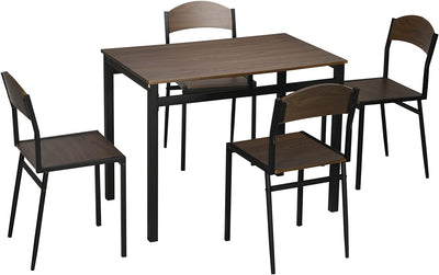 Set Da Pranzo Da 5 Pezzi Con 1 Tavolo Rettangolare 100X63X76.5 Cm E 4 Sedie 45X40X82 Cm, in Acciaio E MDF, Nero E Rovere