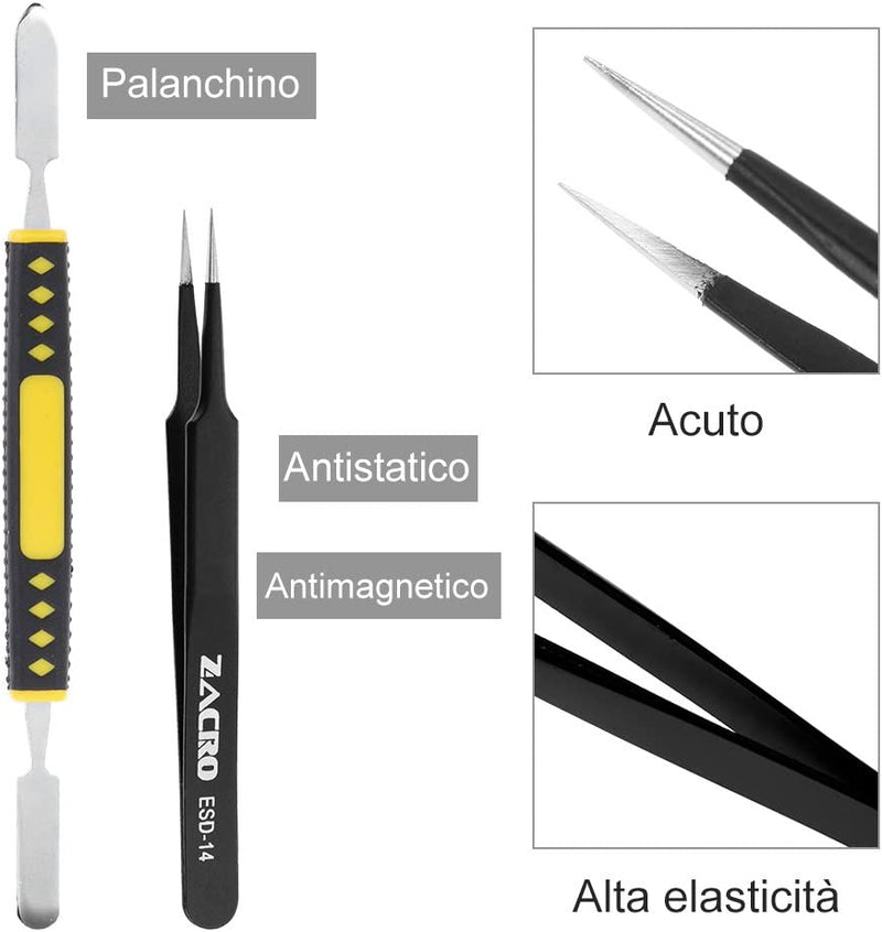 11 Pezzi Pinzette Industriali Antistatiche in Acciaio Inossidabile Pinzetta Elettronica Di Professionali Precisi per Riparazione Gioielli E (Non Magnetico)