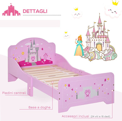 Letto per Bambini Con Bordi Rialzati in Legno per Cameretta, Lettino per Bimbi Da 3-6 Anni, 143X73X60Cm, Rosa